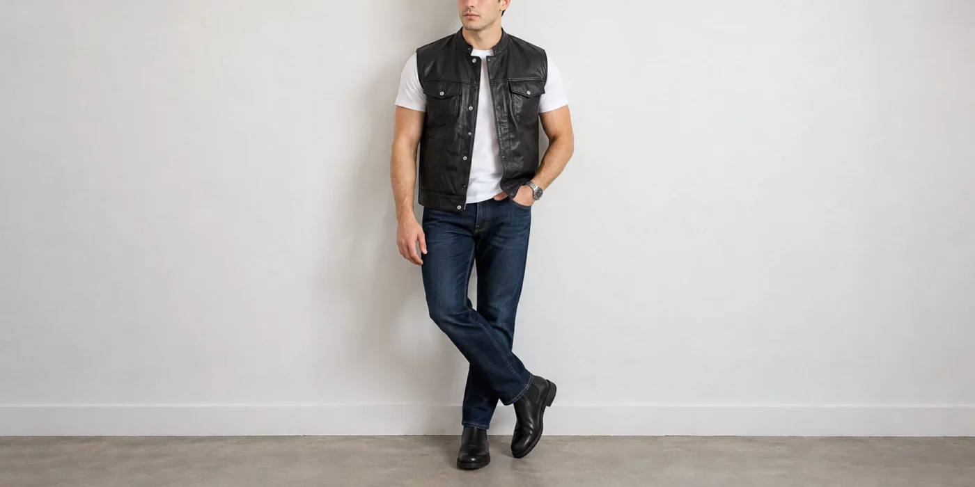 men's leather vest outfit