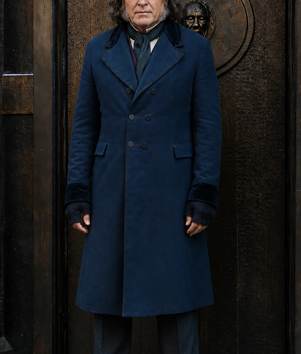 Ebenezer Johnny Depp Blue Wool Coat-Front