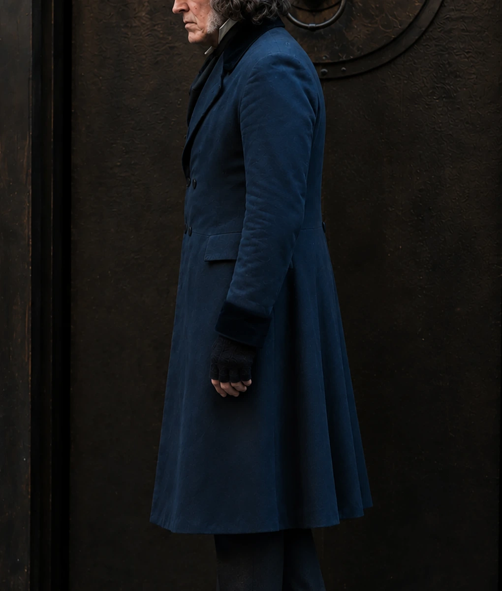 Ebenezer Johnny Depp Blue Wool Coat-Side