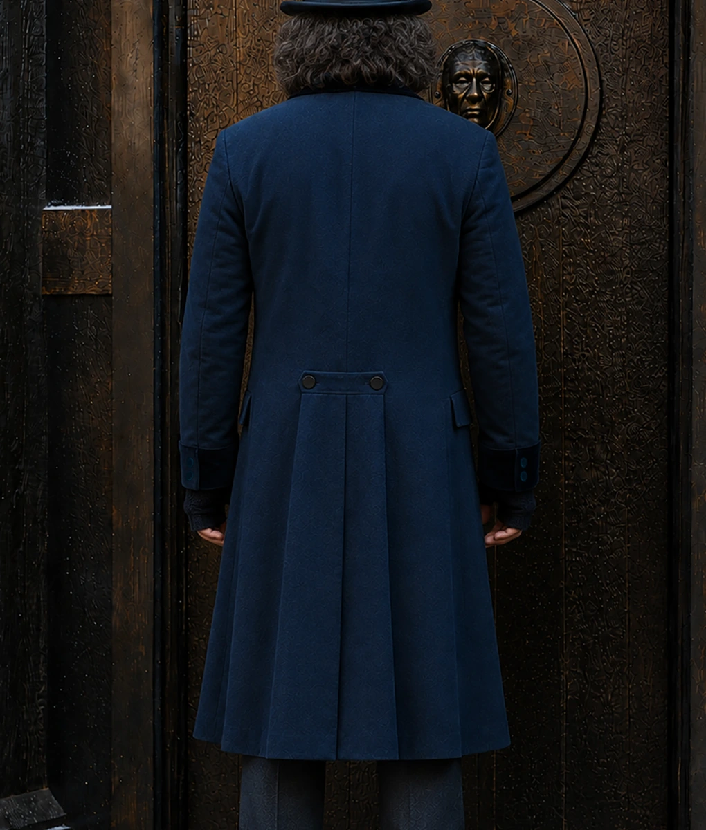 Ebenezer Johnny Depp Blue Wool Coat-Back