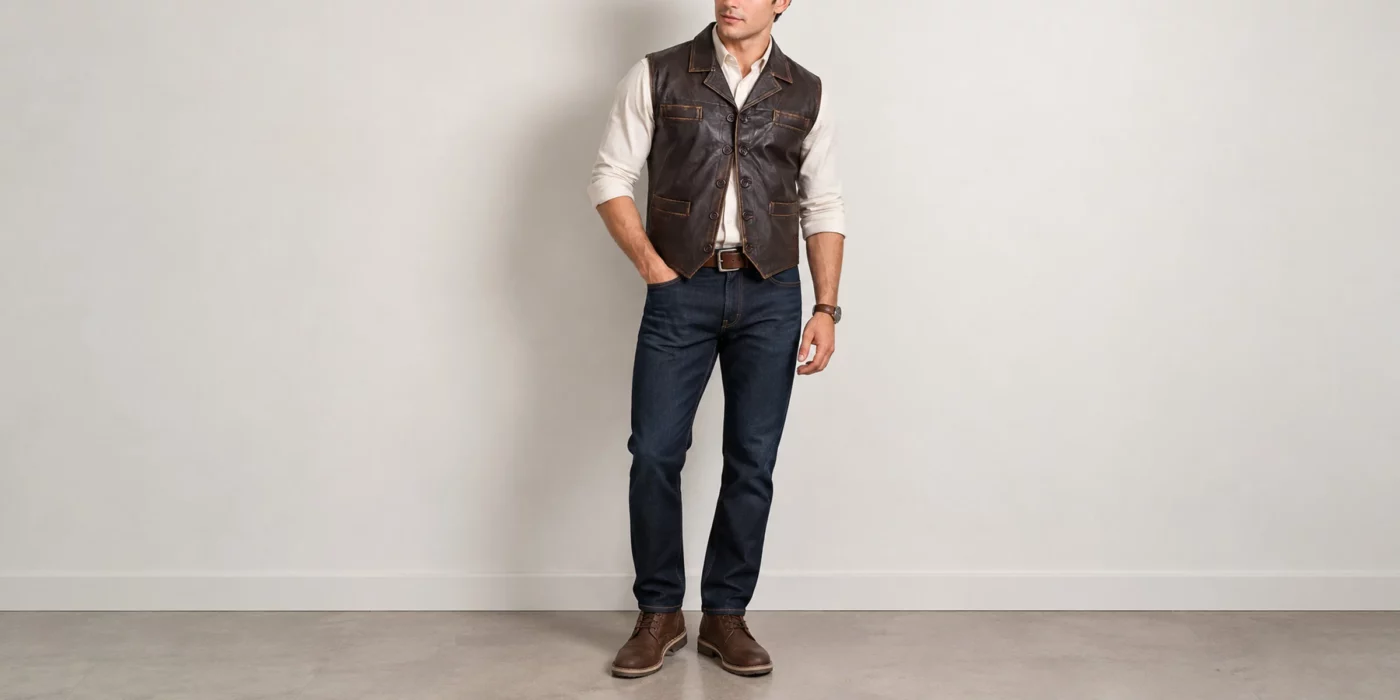 men's leather vest outfit