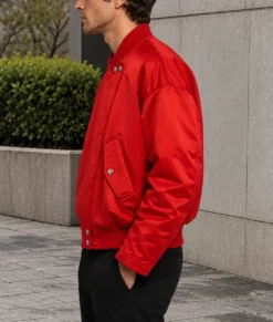 Harry Styles Red Satin Bomber Jacket-Side