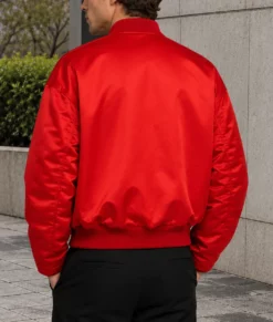 Harry Styles Red Satin Bomber Jacket-Back