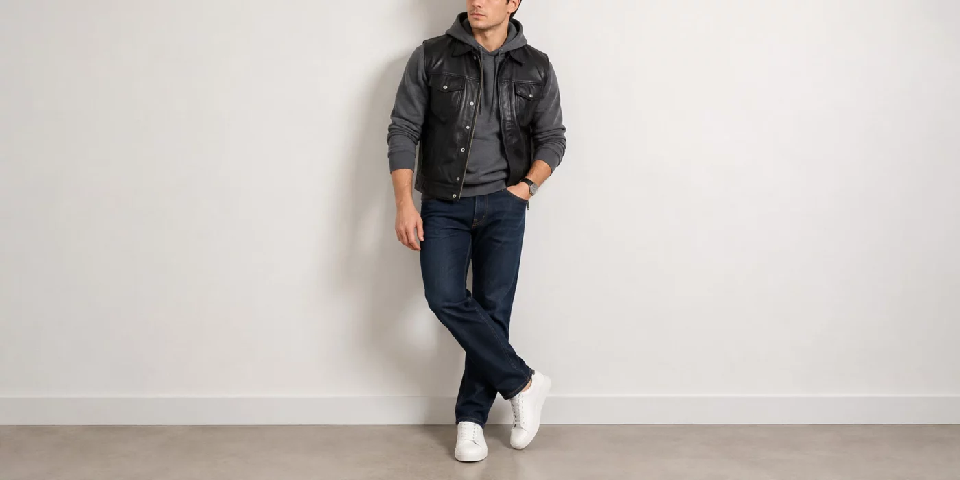 men's leather vest outfit