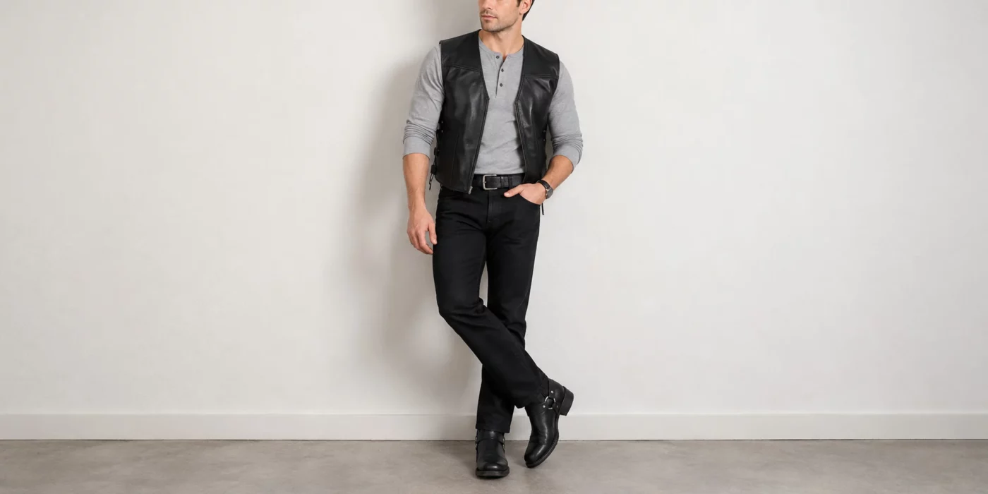 men's leather vest outfit