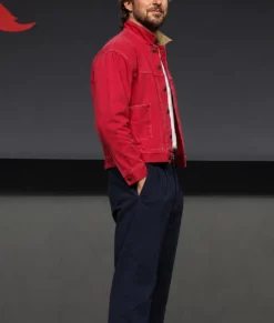 Ryan Gosling Red Denim Jacket-Side