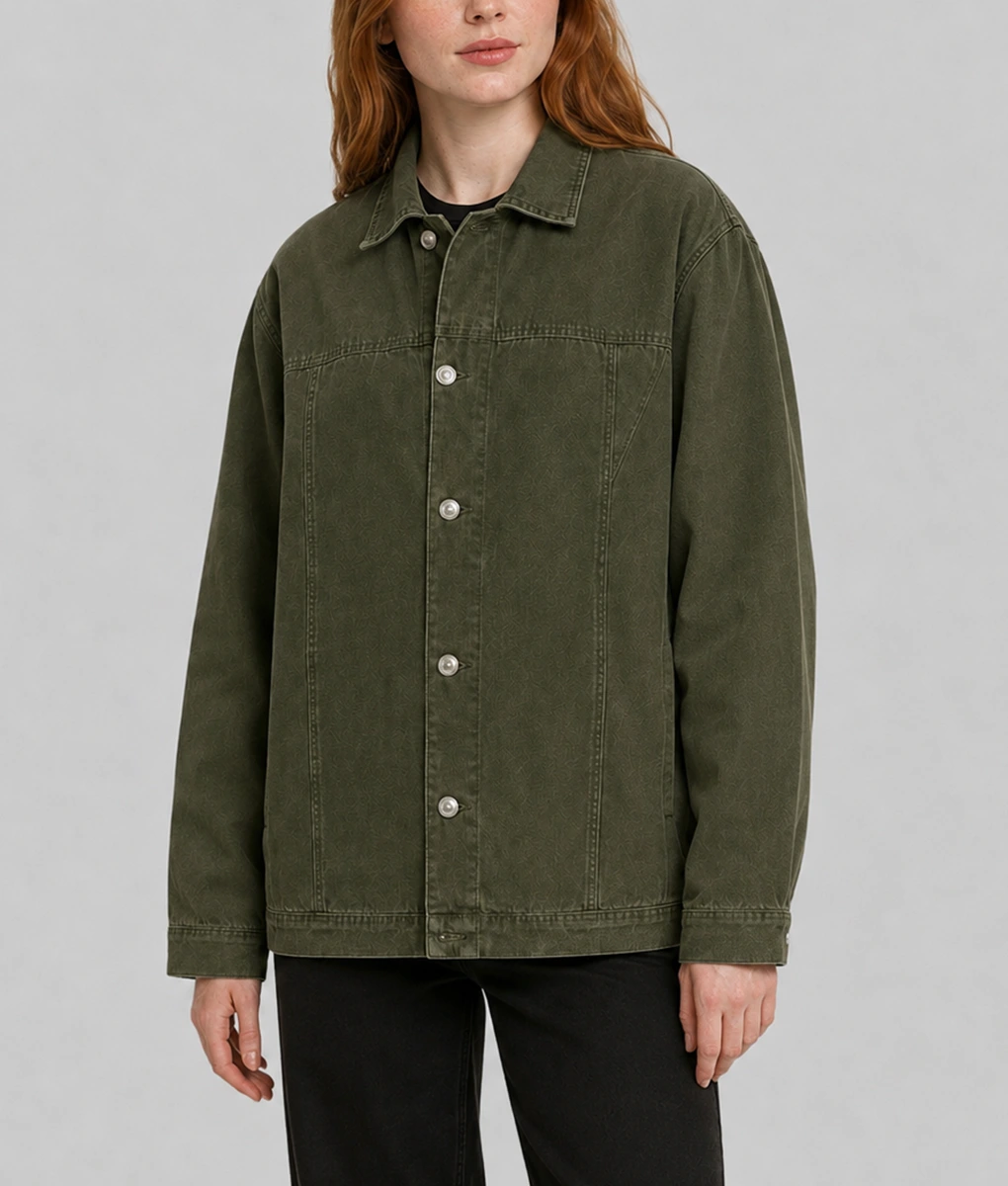 Sadie Sink Green Denim Jacket-Front