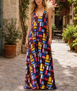 The Devil Wears Prada 2 Anne Hathaway Color Block Long Dress-Front