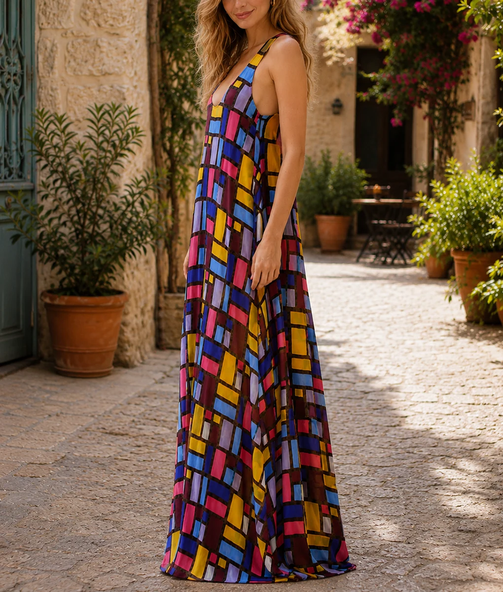 The Devil Wears Prada 2 Anne Hathaway Color Block Long Dress-Side