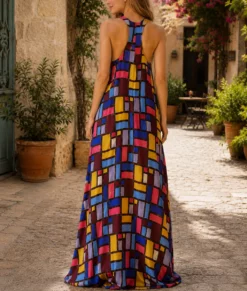 The Devil Wears Prada 2 Anne Hathaway Color Block Long Dress-Back
