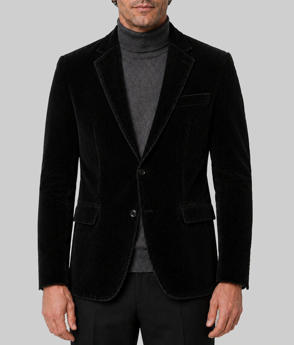The Whisper Man Adam Scott Black Corduroy Blazer-Front