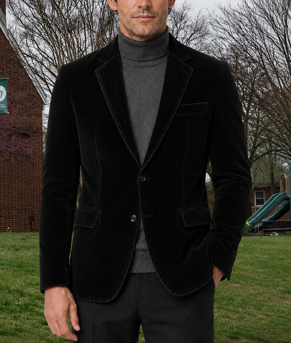 The Whisper Man Adam Scott Black Corduroy Blazer-Front