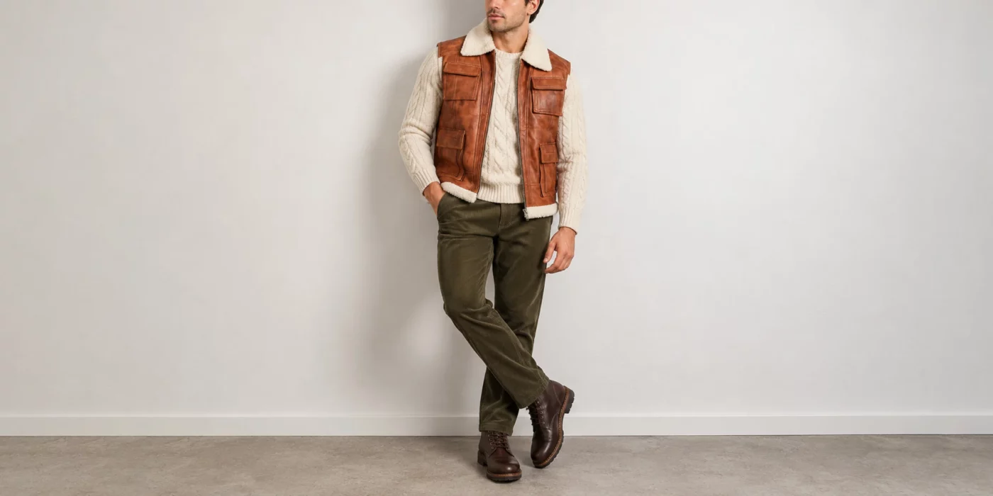 men's leather vest outfit