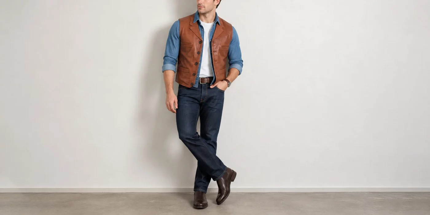 men's leather vest outfit