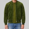Brad Pitt Green Suede Jacket-Front