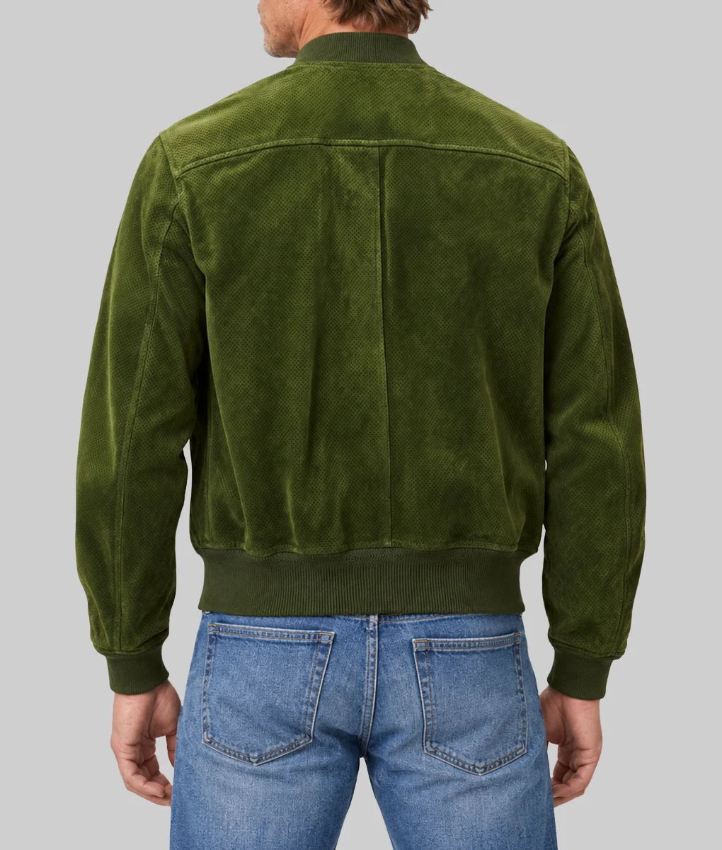 Brad Pitt Green Suede Jacket-Back