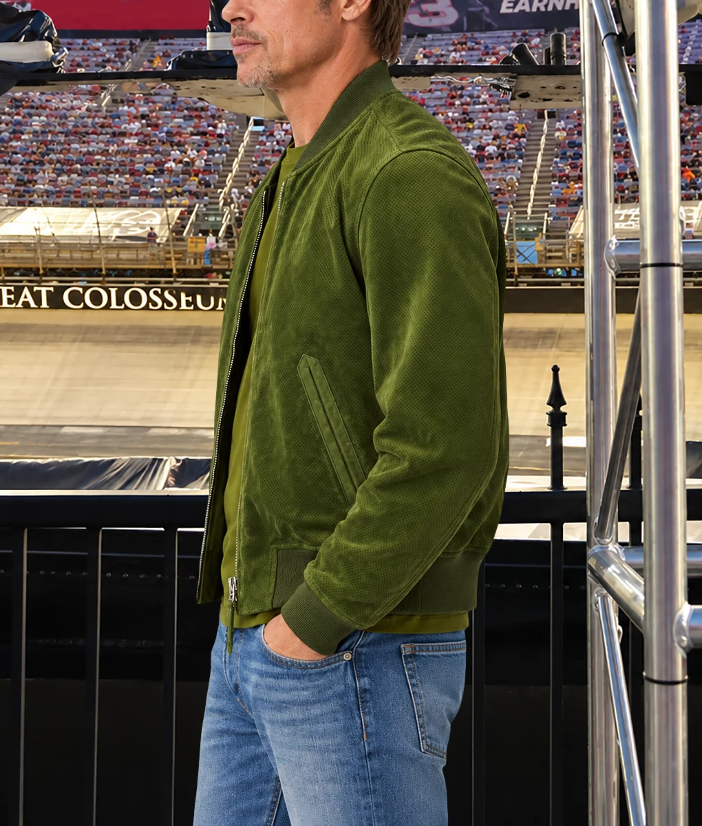 Brad Pitt Green Suede Jacket-Side