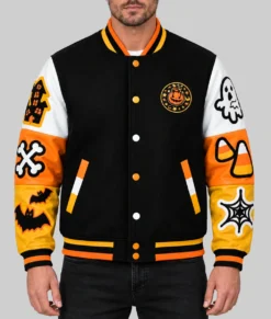 Halloween Spooky Boo Varsity Jacket-Front