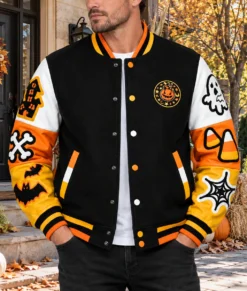 Halloween Spooky Boo Varsity Jacket-Front