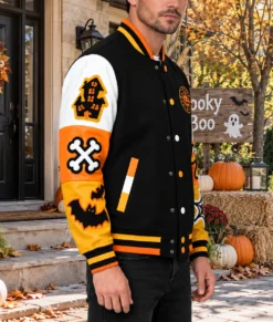 Halloween Spooky Boo Varsity Jacket-Side