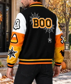 Halloween Spooky Boo Varsity Jacket-Back