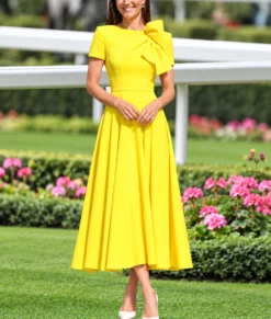 Kate Middleton Yellow Midi Dress-Front