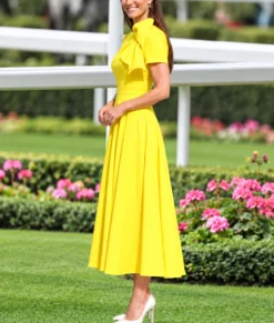 Kate Middleton Yellow Midi Dress-Side