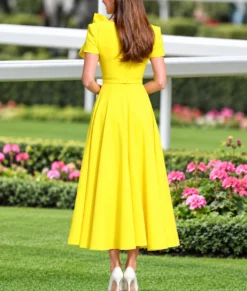 Kate Middleton Yellow Midi Dress-Back