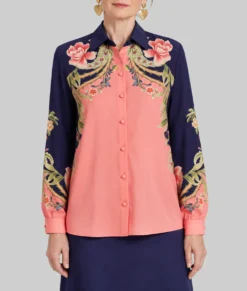 Marble Hall Murders Lesley Manville Floral Print Shirt-Front