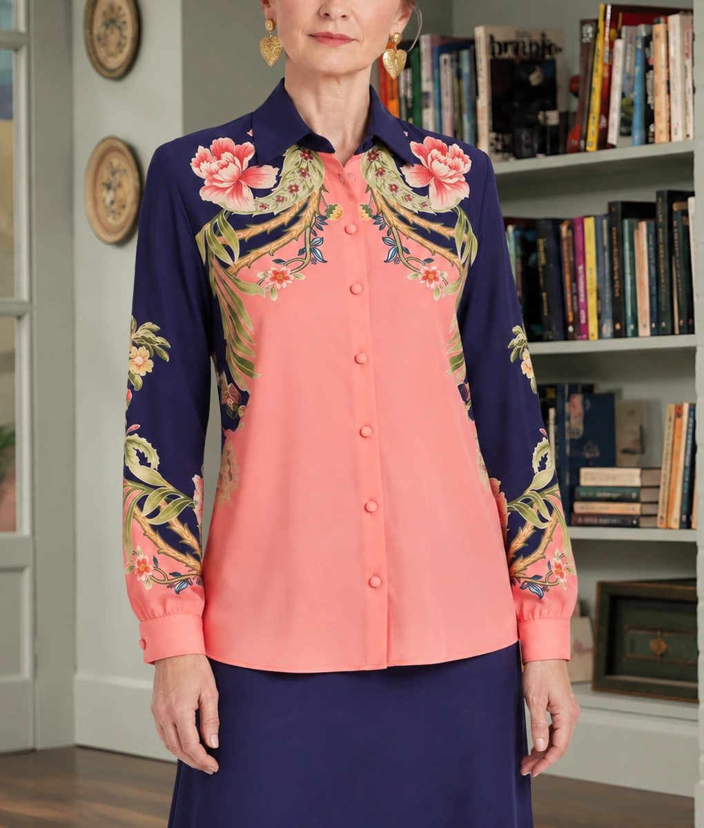 Marble Hall Murders Lesley Manville Floral Print Shirt-Front
