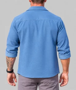 Runner Alan Ritchson Blue Cotton Shirt-Back