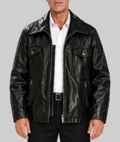 The Westies Titus Welliver Black Leather Jacket-Front