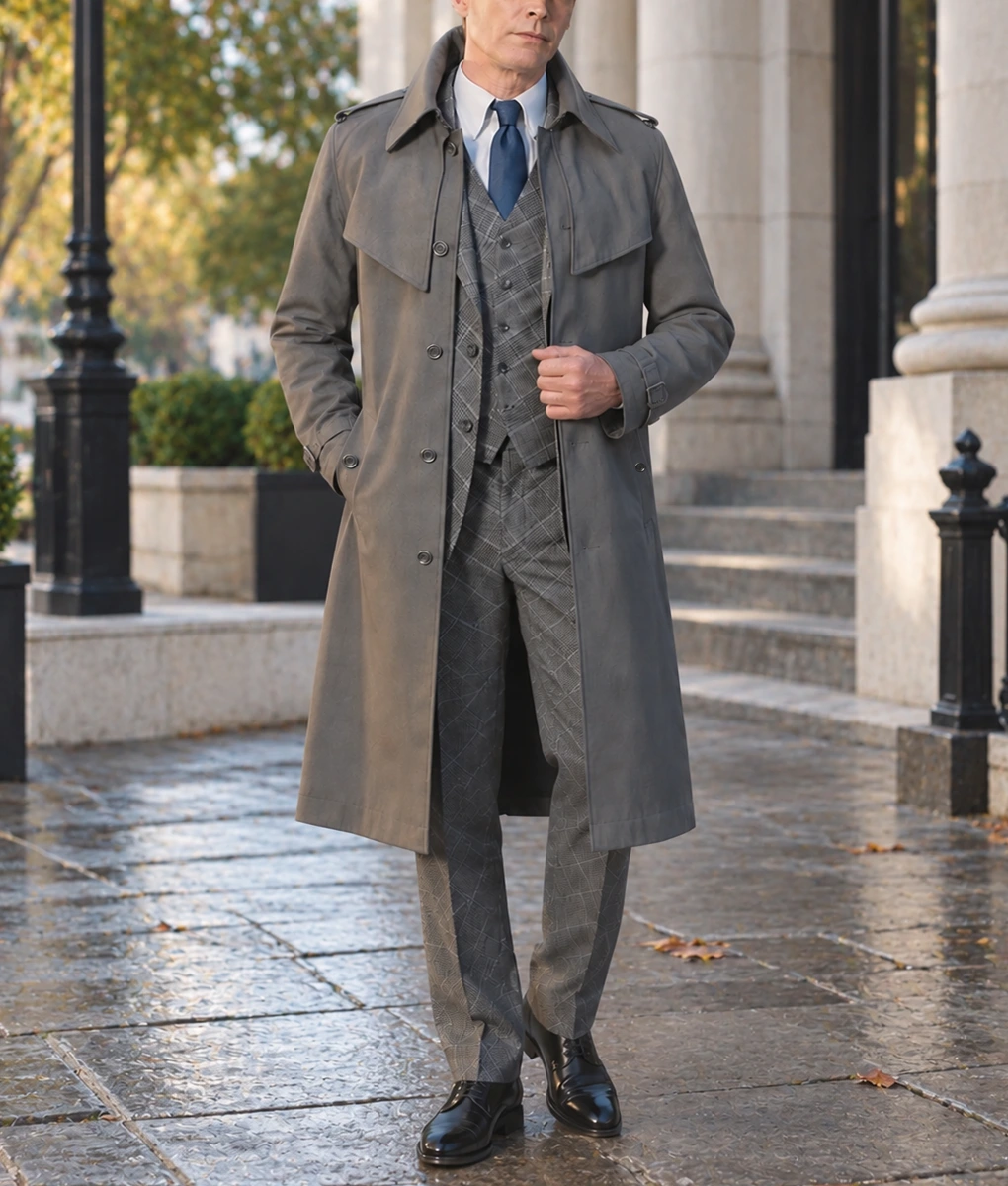 Vision Paul Bettany Grey Trench Coat-Front