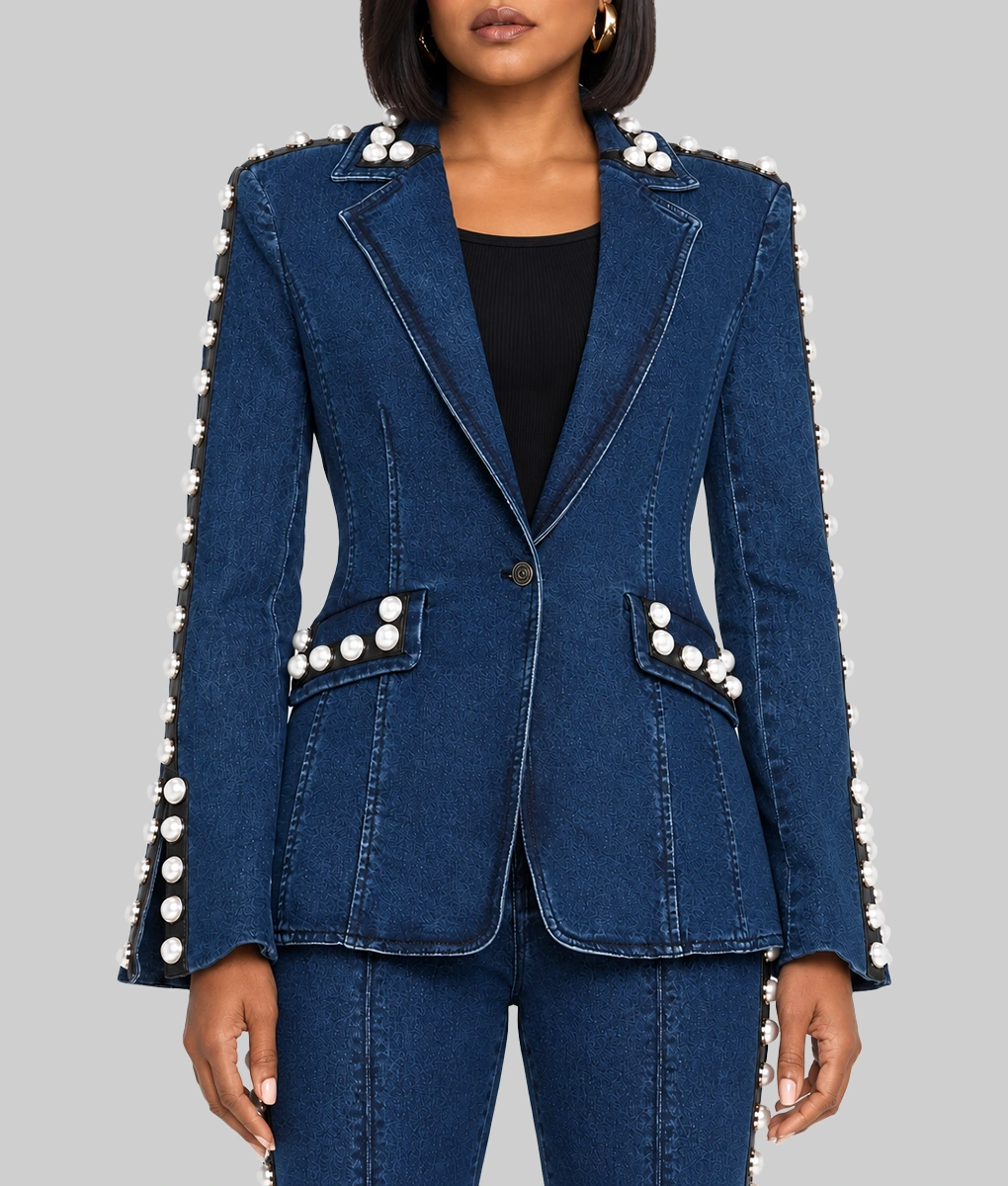 Why Did I Get Married Again Taraji P. Henson Embellished Denim Jacket-Front