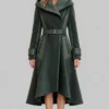 Womens 2026 Futuristic Green Hooded Trench Coat-Front