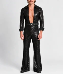Benson Black Sequin Jumpsuit-Front