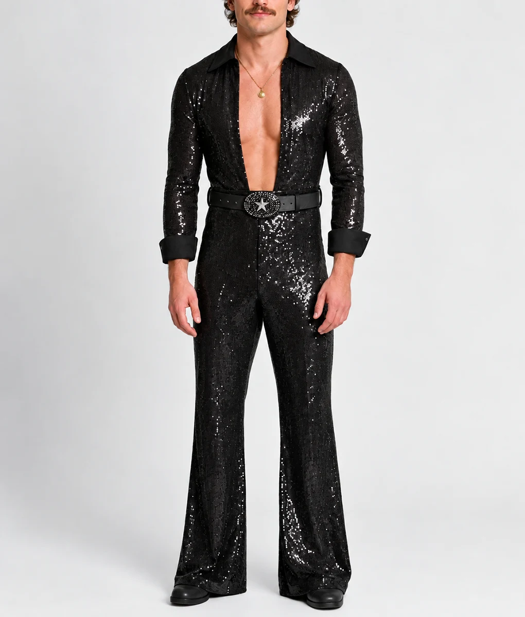 Benson Black Sequin Jumpsuit-Front