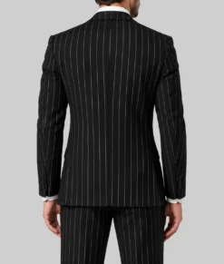 Mens Black Pinstripe 3 Pieces Suit-Back