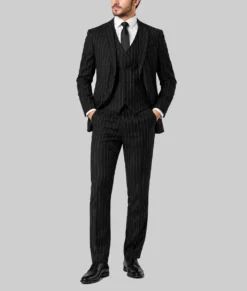 Mens Black Pinstripe 3 Pieces Suit-Front