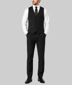 Mens Black Pinstripe 3 Pieces Suit-Front