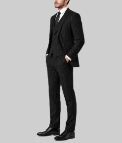 Mens Black Pinstripe 3 Pieces Suit-Side