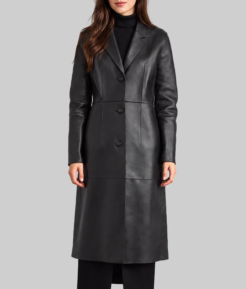 Patient Zero Taylor Black Leather Coat-Front