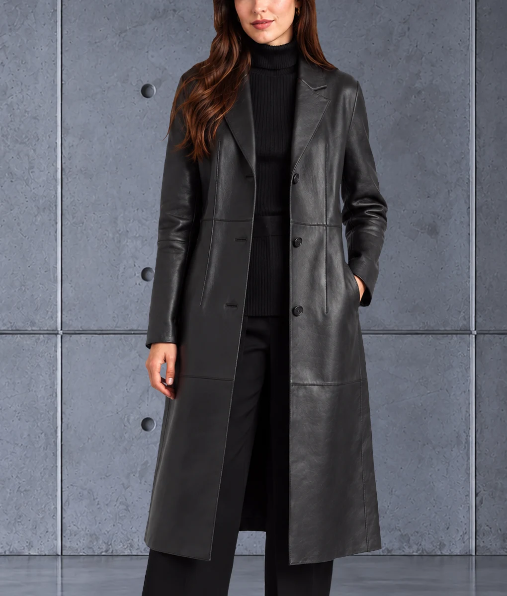 Patient Zero Taylor Black Leather Coat-Front