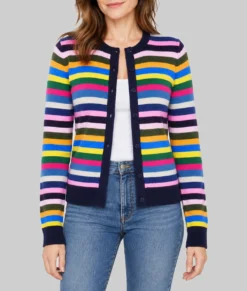 Shrinking Christa Miller Colorful Striped Cardigan-Front