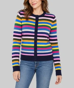 Shrinking Christa Miller Colorful Striped Cardigan-Front